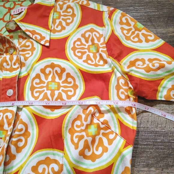 Tizzie Womens 70s Mod Psychedelic Button Shirt Retro Orange Geo Print Top S - Picture 5 of 6